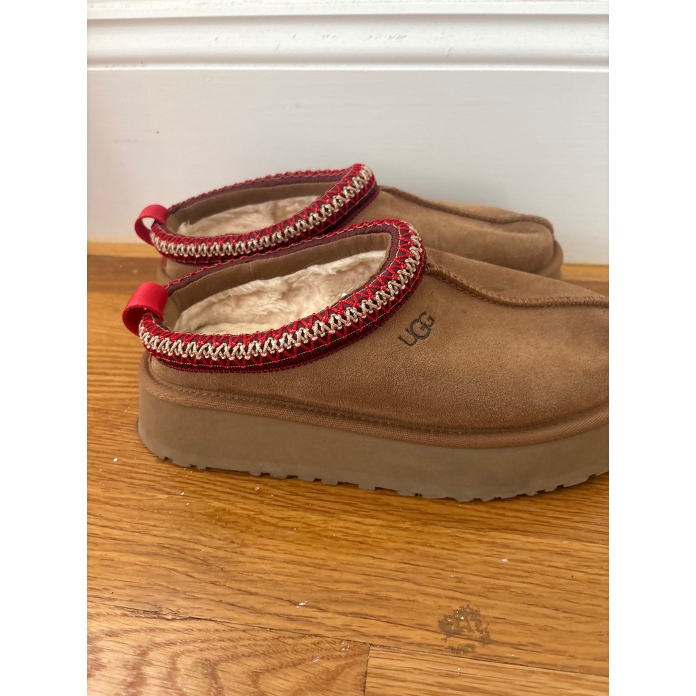 UGG Tazz Platform Slippers Chestnut Red Tasman Braid Suede 1122553 Women 8